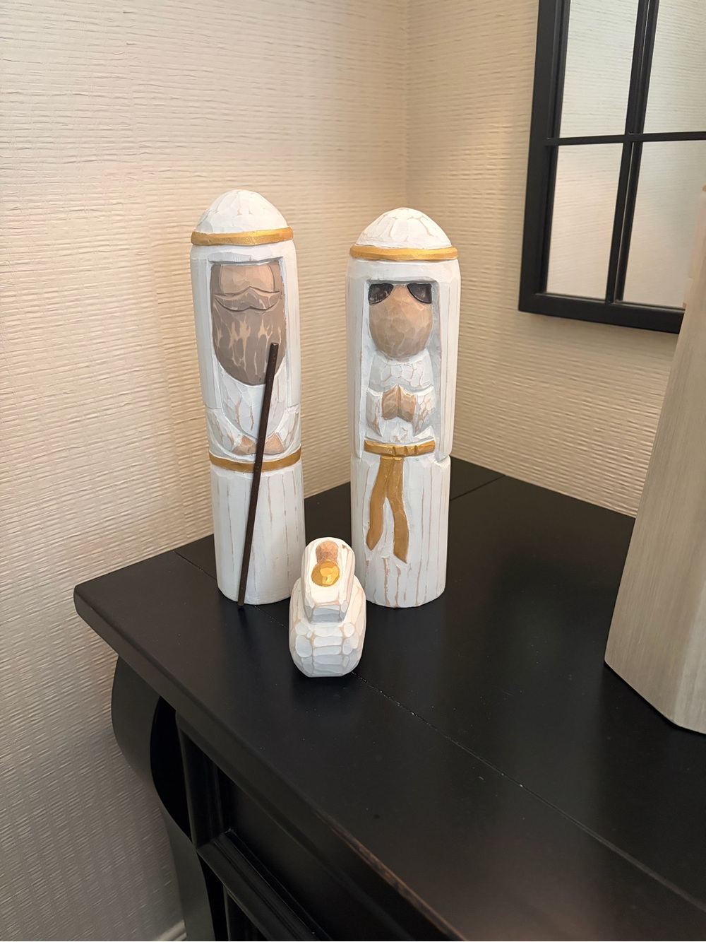 New Mud Pie White & Gold Handcrafted Wooden Nativity Trio